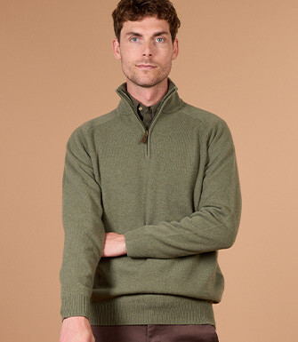 Men's eucalyptus mélange half-zip lambswool jumper - KENNETH