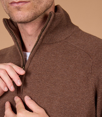 Men's chocolate mélange half-zip lambswool jumper - KENNETH