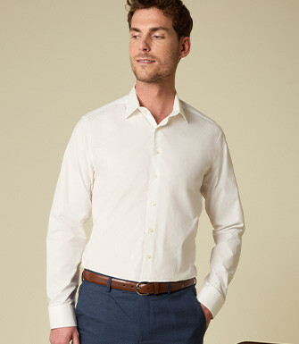 Men’s plain poplin shirt in ecru - LOUIS CLASSIC