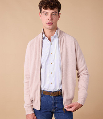 Light Beige Lambswool full zip Sweater - KANE