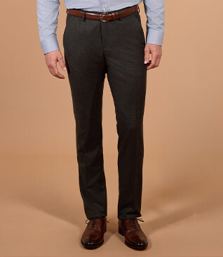 Men's dark green mélange Super 120's wool suit trousers - LAZARE