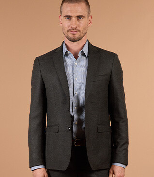 Men's dark green mélange Super 120's wool suit jacket - LAZARE