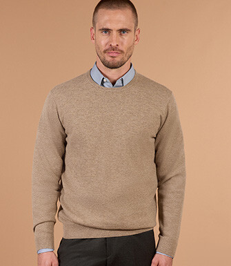 Men's light taupe mélange crew neck lambswool jumper - CONAN