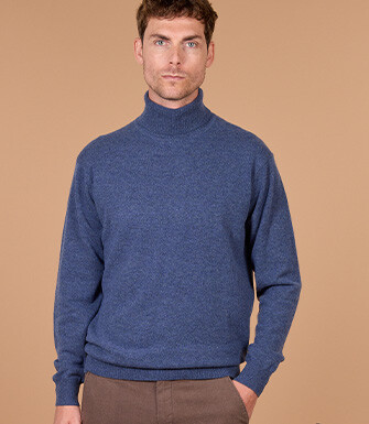 Men's dark blue mélange roll neck lambswool jumper - EMERIC