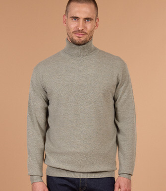 Men's light khaki mélange roll neck lambswool jumper - EMERIC
