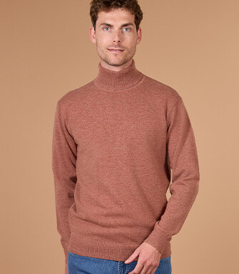 Men's rust mélange roll neck lambswool jumper - EMERIC