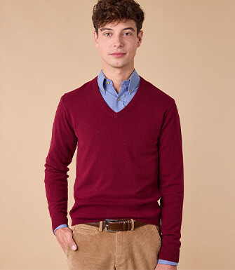 Burgundy V-neck wool jumper - ELIAN