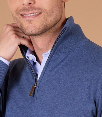 Dark Blue Melange organic cotton/cashmere half-zip thin jumper - VLAD