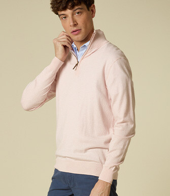 Men's Organic Cotton/Cashmere Sweater - Rose Clair Chiné - VLAD