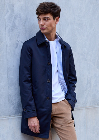 Navy Blue Men's trench coat - AURÈLE II