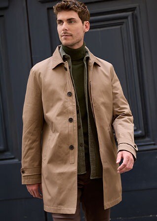 Dark Beige Men's trench coat - AURÈLE II
