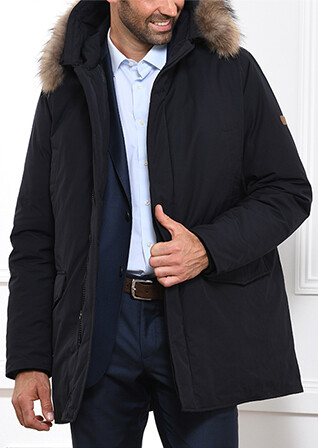 Men's Dark Navy Feather-Lined Winter Parka - SOREN