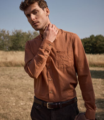 Men's plain rust flannel shirt - ALEXANDER
