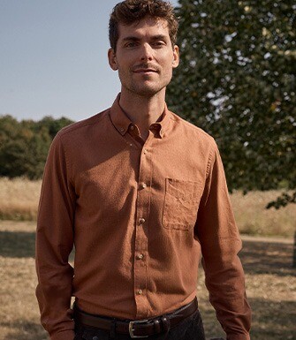Men's plain rust flannel shirt - ALEXANDER