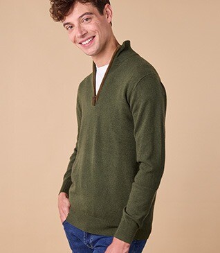 Green half-zip wool jumper - KEITHY