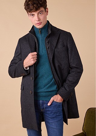 Anthracite Men's winter wool/cashmere overcoat - HONORÉ II