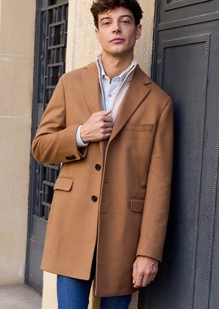Dark Camel Men's wool/cashmere coat - HONORÉ II