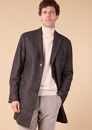 Chocolate Herringbone Men's wool/cashmere coat - HONORÉ II