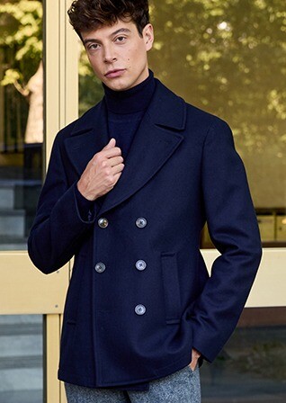 Navy Men's pea coat - GAËLAN