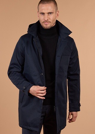 Dark navy padded Men's trench coat - AURESTILDE
