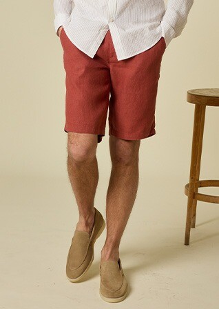 Terracotta Linen Bermuda Shorts - BORYS