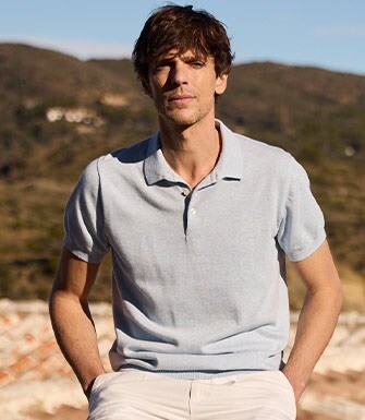 Men's light blue heathered polo - BRAIDEN