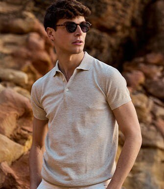 Men’s Dress Knit Polo Shirt Beige Melange - BRAIDEN
