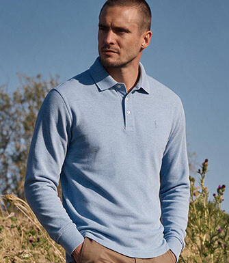 Men's sky blue mélange long sleeve cotton piqué polo - ALEC II ML