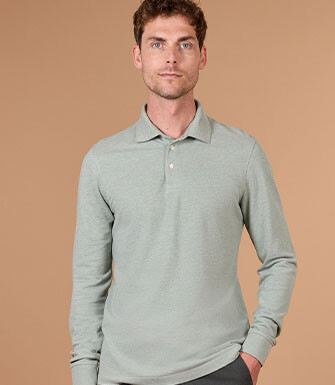 Men's lime green mélange long sleeve cotton piqué polo - ALEC II ML