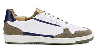 Khaki White Suede & Navy Men's Trainers - KOLORA