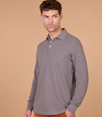 Taupe Melange Men's long sleeve polo shirt - ALEC III ML