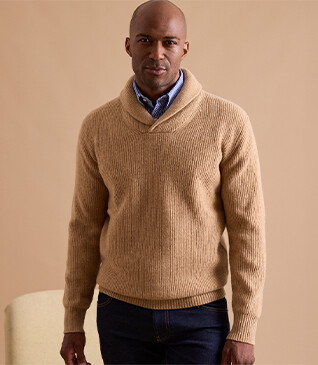 Men's wool Shawl collar jumper Dark Beige Melange - KELLAN