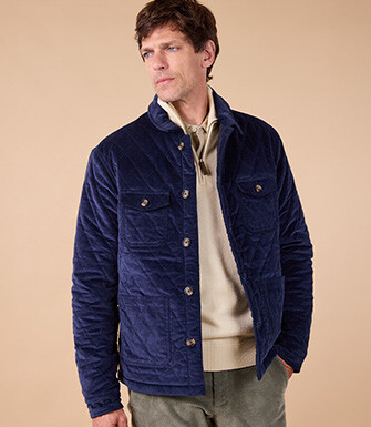 Men's Navy Velvet Quilted Jacket - FILIBERT