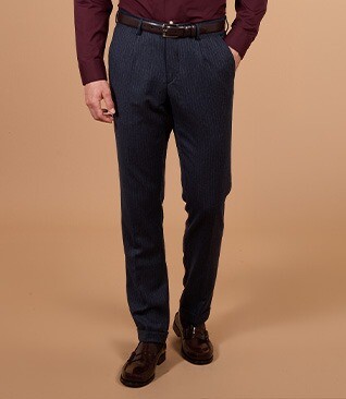 Men's herringbone chevron suit trousers in navy and grey - LAURIAN