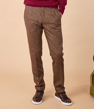 Brown Herringbone Men's Dress Trousers - LAURIAN