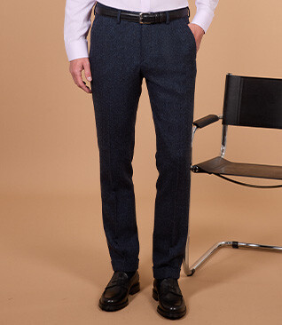 Men's herringbone tweed suit trousers in navy - LAURIAN