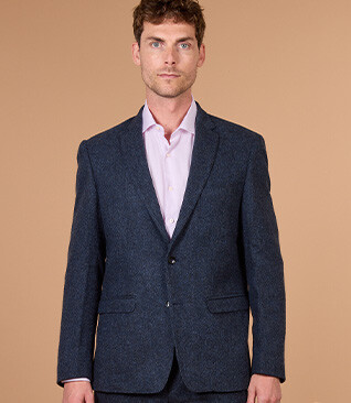 Men's herringbone tweed blazer in navy - LAURIAN