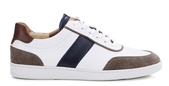 White Chocolate and Navy Men's leather Trainers - BALLAARA