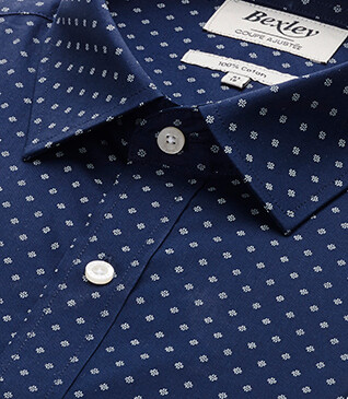 Navy Blue shirt with white prints - Straight collar - ALPHIDE
