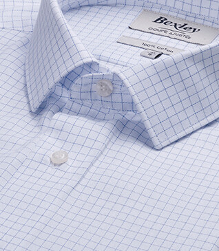 Men’s white shirt with fine blue checks - DORIMOND CLASSIC