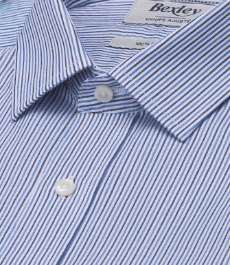 Men's fine navy and blue striped shirt - FLORIEN