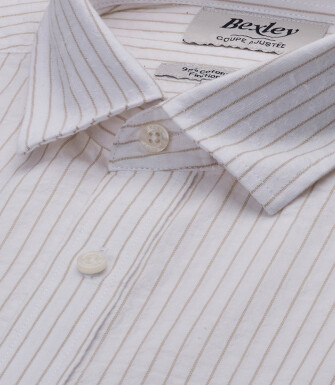 Men’s white shirt with fine beige stripes - FOLBERT