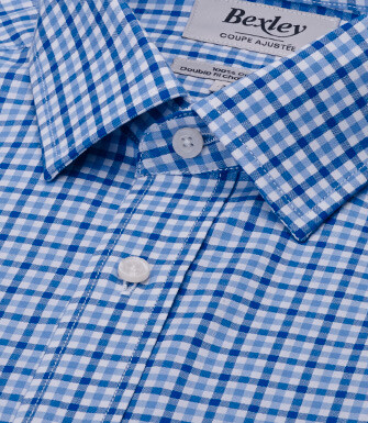 Men’s poplin checked shirt in blue and sky blue - VALANCE