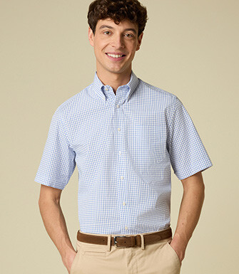 Men’s white shirt with small blue checks - GRAYSON MC