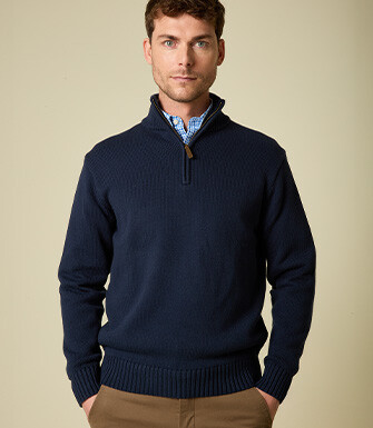Zip-neck jumper - Navy - VALDRIK
