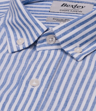 Men’s cotton and linen striped shirt in ocean blue - EGBERT