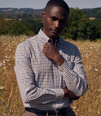 Men's blue and brown gingham flannel shirt - JAIDEN