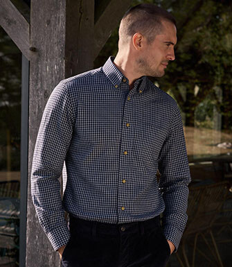 Men's navy and white checked flannel shirt - RODSAY