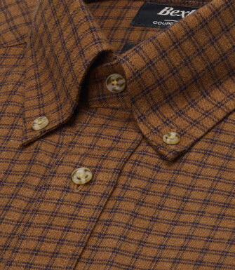 Men's checked chocolate and navy flannel shirt - COLTON