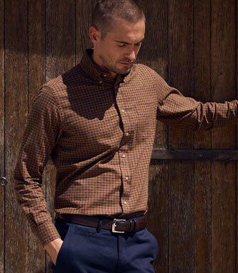 Men's checked chocolate and navy flannel shirt - COLTON